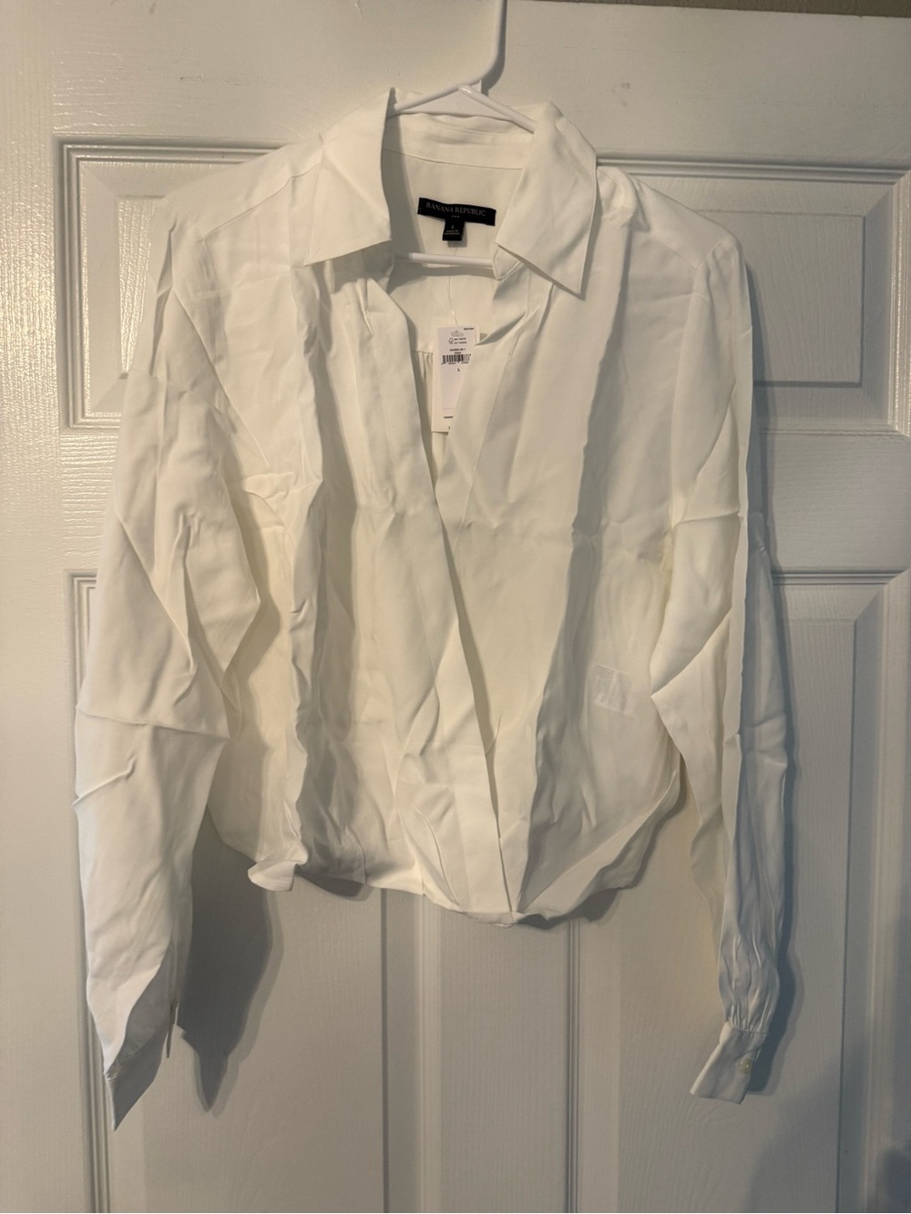 Banana Republic White V-Neck Collared Blouse